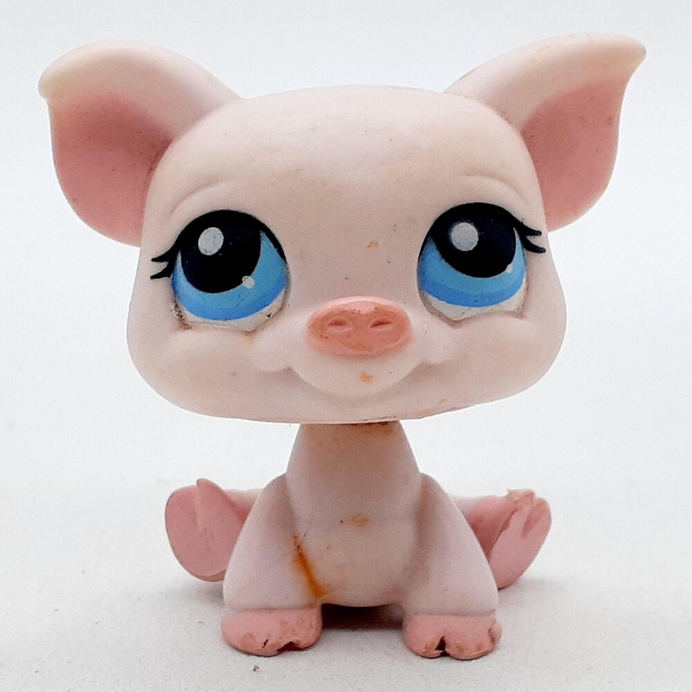 Littlest Pet Shop Pig Mini Figure Pink Blue Eyes 2006 Hasbro LPS Toy Collectible